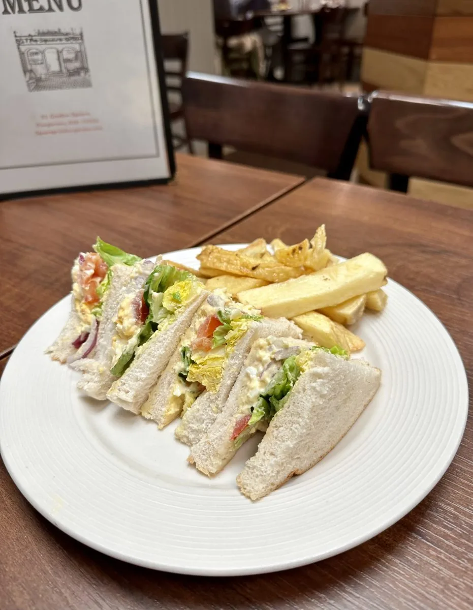 Egg salad sandwich with homemade chips